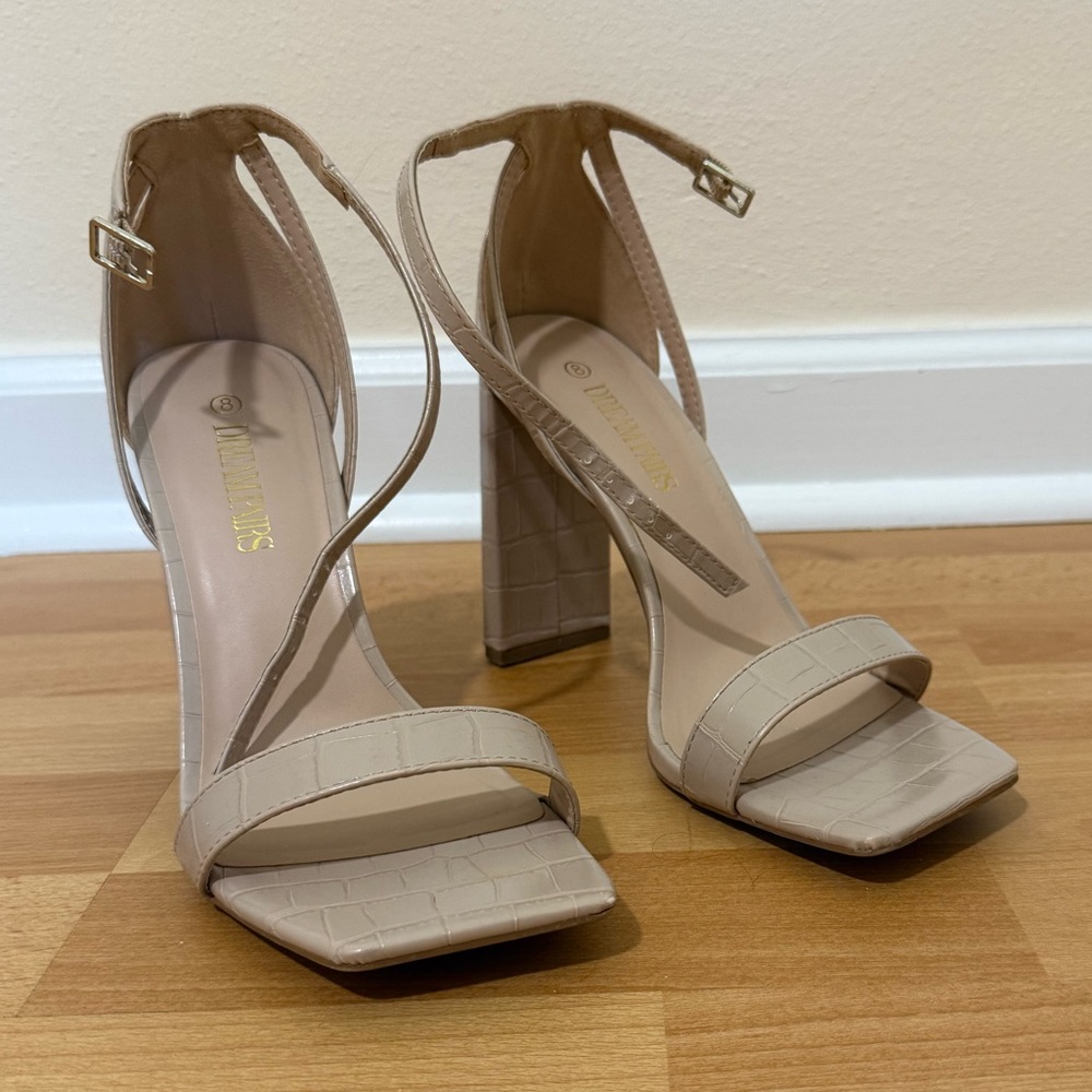 Elegant Cream Heels with Square Toe